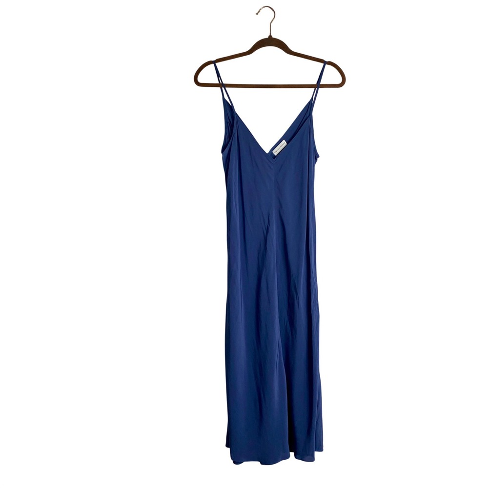 Scanlan Theodore Blue Silk Look V Neck Midi Slip Dress US 6 Luxe Minimalist 90s